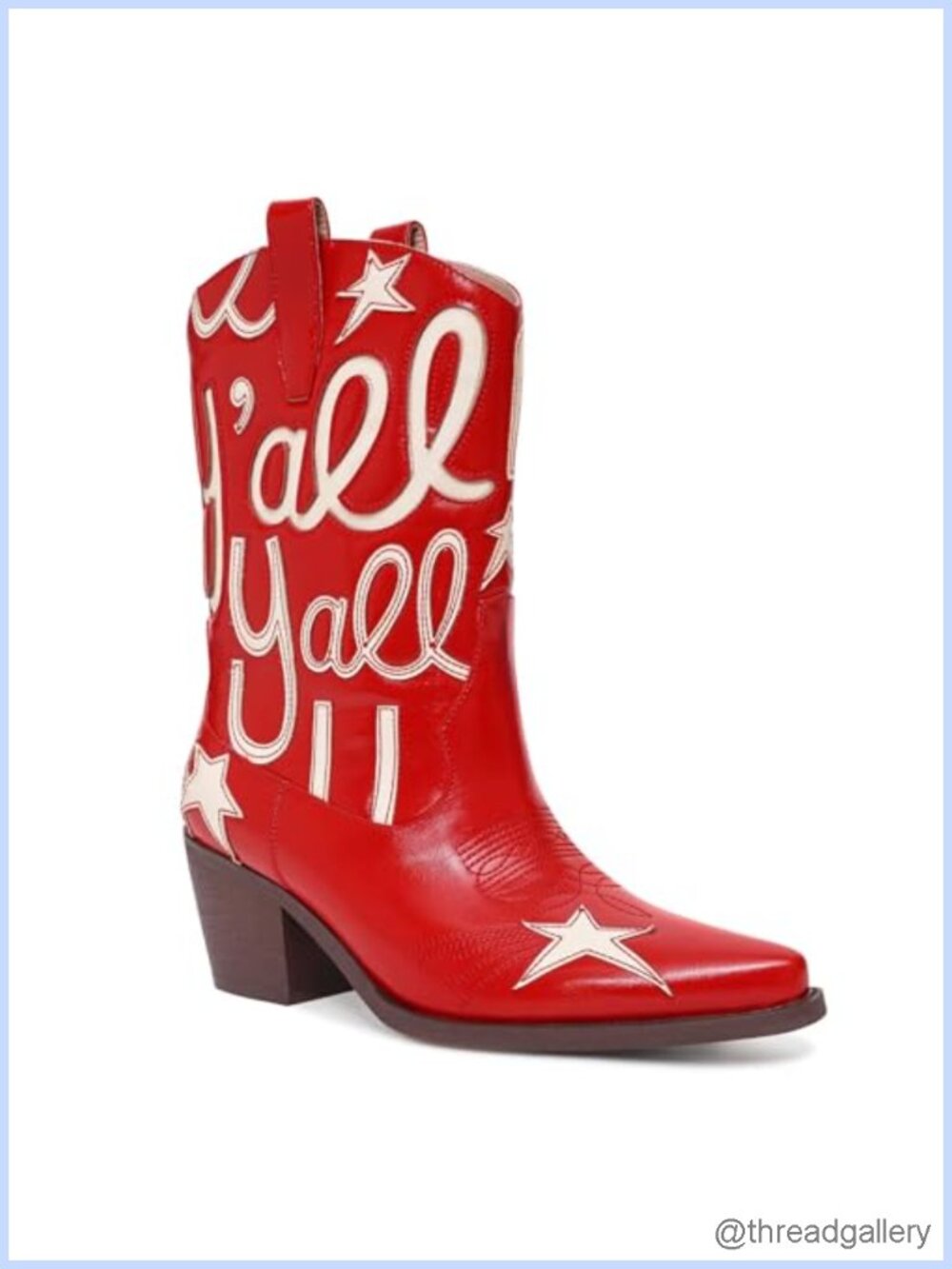 Faux Leather Cowboy Boots Mid Calf Pointed Toe Block Heel Pull On Western